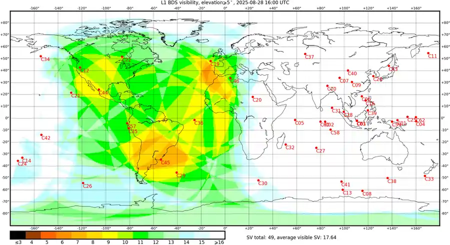 mapa de ubicación de los sátelites Beidu